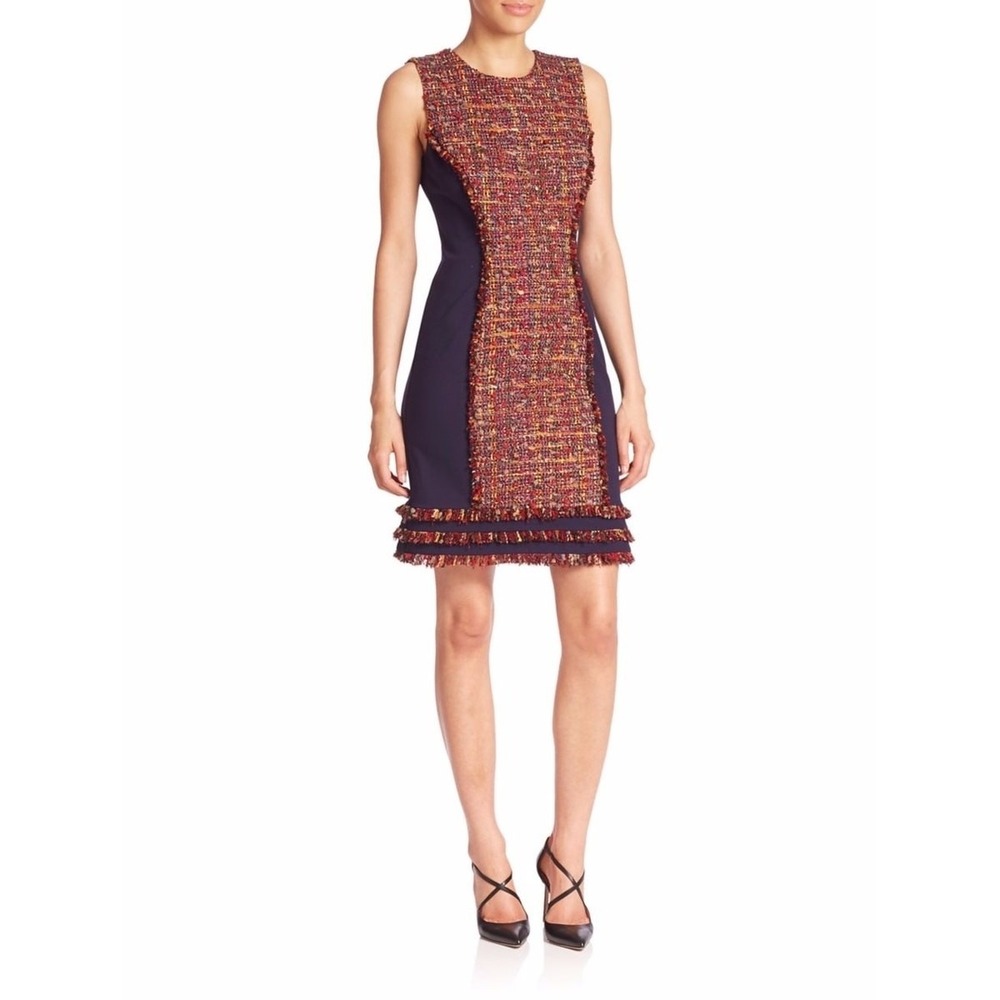 Diane von Furstenberg DVF Jacey Dress Womens 10 Blue Red Tweed Sleeveless Career